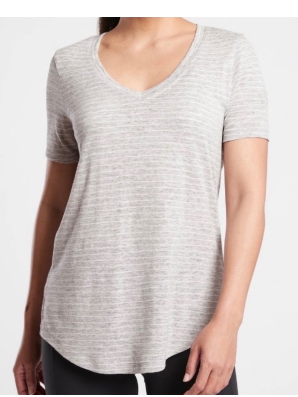 Athleta Breezy Striped Scoop Tee Grey Spacedye Size 1X